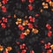 Seamless pattern small wild yellow and red flowers on the black background. Floral background. Watercolor.