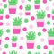 Seamless pattern with smiling cactus vector and polka dots