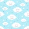 Seamless pattern with smiling sleeping clouds and stars.