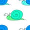 Seamless pattern. Snail with horn. Cartoon character. Design element. Decorative background