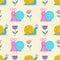 Seamless pattern with snails and butterflies.