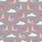 Seamless pattern with snails  clouds and rain. Autumn weather. Fall weather. Ð¡hildren\'s style. Kid\'s style.