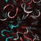 Seamless pattern with snakes, leaves and branches on black background