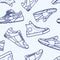 Seamless Pattern with Sneaker Shoe Flat Line Stroke