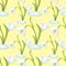 Seamless pattern snowdrop flower blossomed with leaves. Vector i