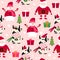 Seamless pattern with snowman, Santa Claus, cow ox, bull, gift, Christmas tree. 2021 seamless holiday background. New year