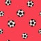 Seamless pattern with soccer balls on a green field. Hand-drawn football balls and soccer striped grass field. Vector