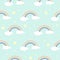 Seamless pattern in soft pastel colors with rainbow clouds and stars