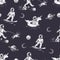 Seamless pattern. Space background. Astronaut walks with a dog in space.