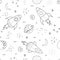 Seamless pattern Space background contains planets and rockets