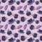Seamless pattern of space cadet, super pink, dark blue gray, ash gray color tea cup and saucer with tea kettle on queen pink
