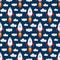 Seamless pattern with space rockets on the blue background.