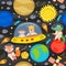 Seamless pattern with spacecraft and animals