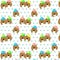 A seamless pattern with spaniel dogs in caps