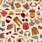 Seamless pattern with specific elements of hipster style. Hand drawn pictures