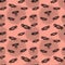 Seamless pattern: spiders and cobwebs of black color on a pink background. Illustration. Flat