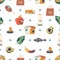 Seamless Pattern With Spoiled Foods Features Rotting Fruits, Moldy Bread, Rancid Milk, And Decaying Vegetables