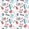 Seamless pattern with sport symbols maed in doodle style