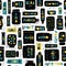 Seamless pattern sports food nutrition and words top gym power pro fitness. Shaker, water bottle, protein, gainer