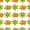 Seamless pattern with a sprig of hops and a wooden beer barrel