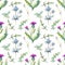 Seamless pattern with spring flowers and leaves. Wildflowers on isolated white background. Floral pattern for Wallpaper or fabric