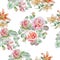 Seamless pattern with spring flowers. Rose. Tulip. Lilia. Watercolor.