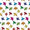 Seamless pattern of spring rainbow birds