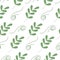 Seamless pattern of spring twigs with small leaves and curly decorative elements in trendy green