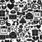 Seamless pattern St. Valentines Day. Dense ornament of monochrome icons.