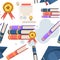 Seamless pattern. Stack of books with golden medal, diploma. Flat vector illustration. Web site page and mobile app design. Online