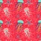 Seamless Pattern with Starfishes and Jellyfishes