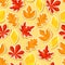 Seamless pattern with stickers autumn leaves