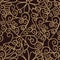 Seamless pattern with stilized golden wrought iron grille on dark brown background. Print for fabric, wrapping design