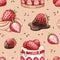 Seamless pattern with strawberry cake