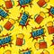 Seamless pattern in style pop art with beer and funny elements.