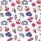 Seamless pattern in stylish of traveling, tourism and va