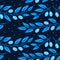 Seamless pattern with stylized blue olive branch on white background.