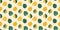 Seamless pattern of stylized cartoon monstera leaves in green and yellow colors on a light cream background. Endless tropical palm