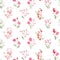 Seamless pattern with stylized cute flowers - roses, tulips and snowdrops.