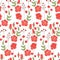 Seamless pattern with stylized cute red roses.