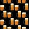 Seamless pattern stylized illustration mugs of beer on black background