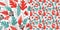 Seamless pattern of stylized leaves, branches and flowers.