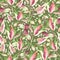 Seamless pattern with stylized leaves. Floral endless pattern filled with pink leaves. Fresh greenery background