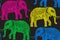 Seamless pattern with stylized ornamental elephants in Indian st