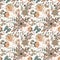 Seamless pattern with stylized ornamental flowers in retro, vintage style. Jacobin embroidery. Colored vector