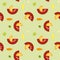 Seamless pattern of stylized slices of orange and watermelon on an olive background