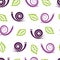 Seamless pattern with stylized snails and leaves.