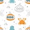 Seamless pattern with submarines in cartoon style
