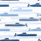 Seamless pattern with submarines. Marine background.