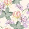 Seamless pattern: Succulent flower plant watercolor hand drawn beautiful elements.